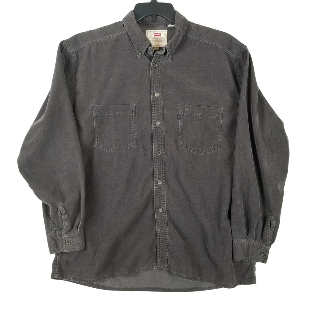 Levis Men XL Corduroy Shirt Charcoal Gray Long Sleeve Button Down WPL-423 Cotton